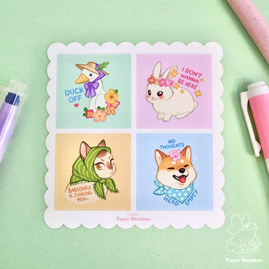 "Cute but Stressed Animals" mini sticker sheet