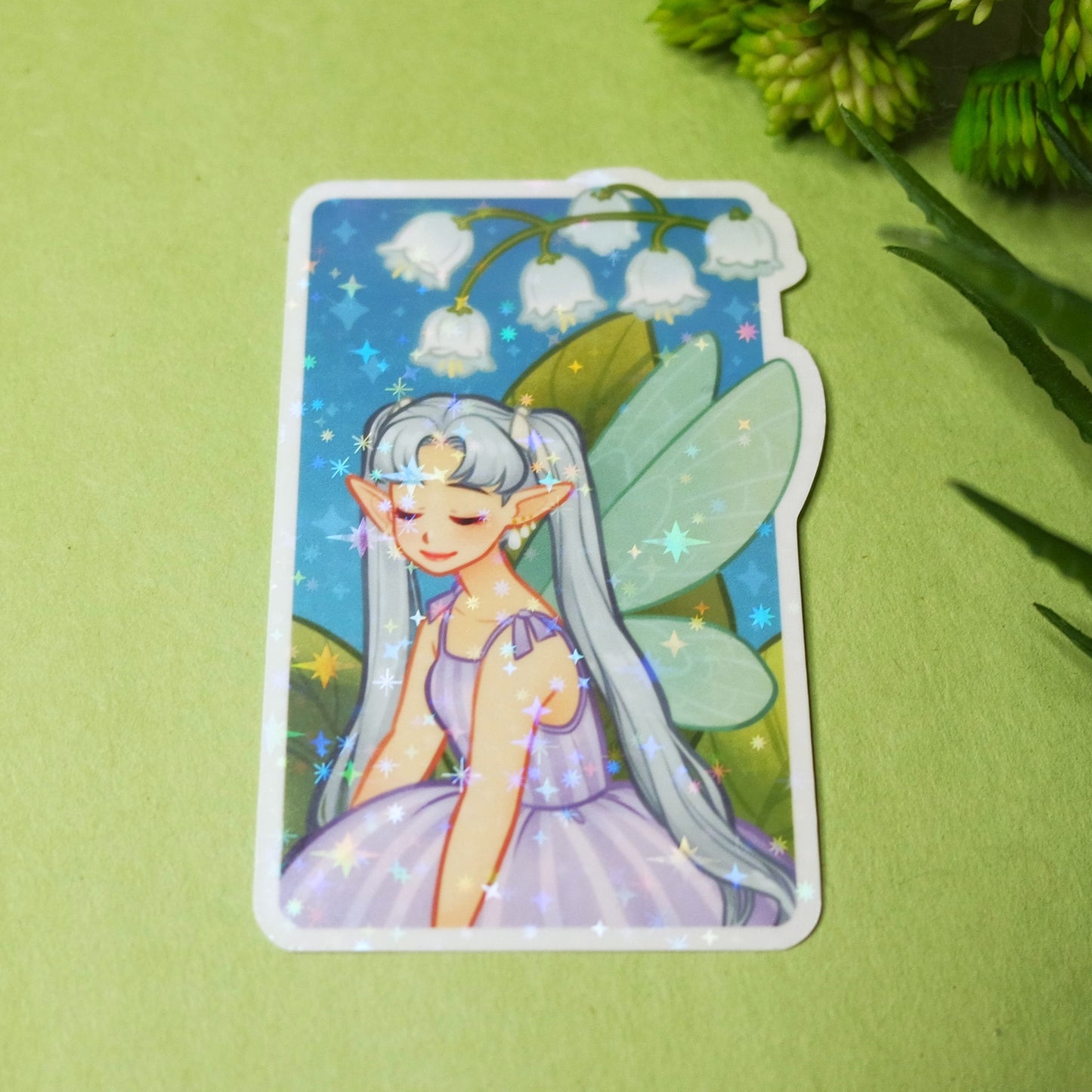 Lily of the Valley Fairy holographic sticker